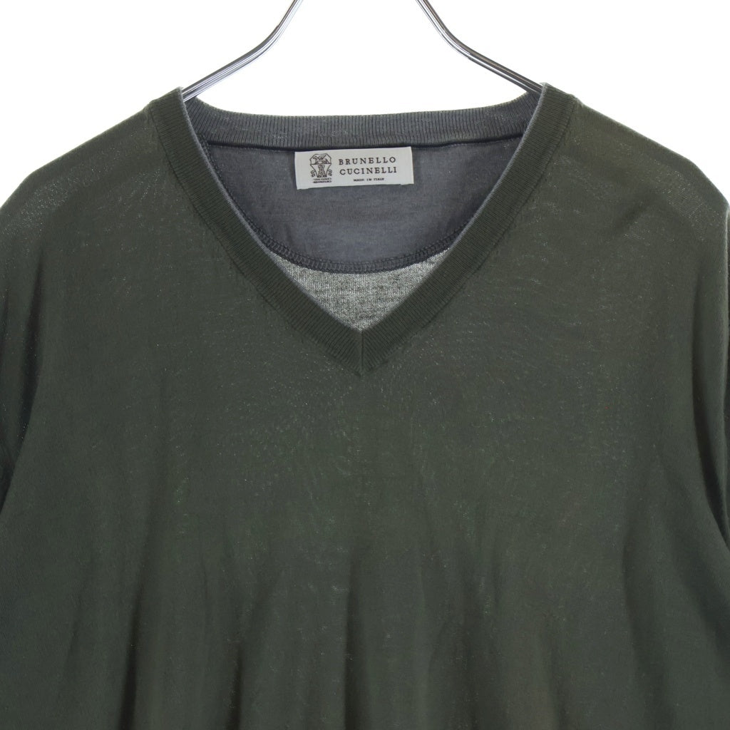 BRUNELLO CUCINELLI(ブルネロクチネリ) エルボーステッチ Vネックニットセーター オリーブ