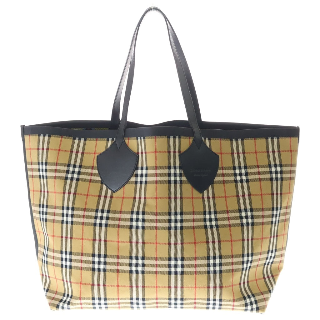 BURBERRY(バーバリー) ノバチェック リバーシブル レザー キャンバストートバッグ ジャイアント ベージュ/イエロー レディース