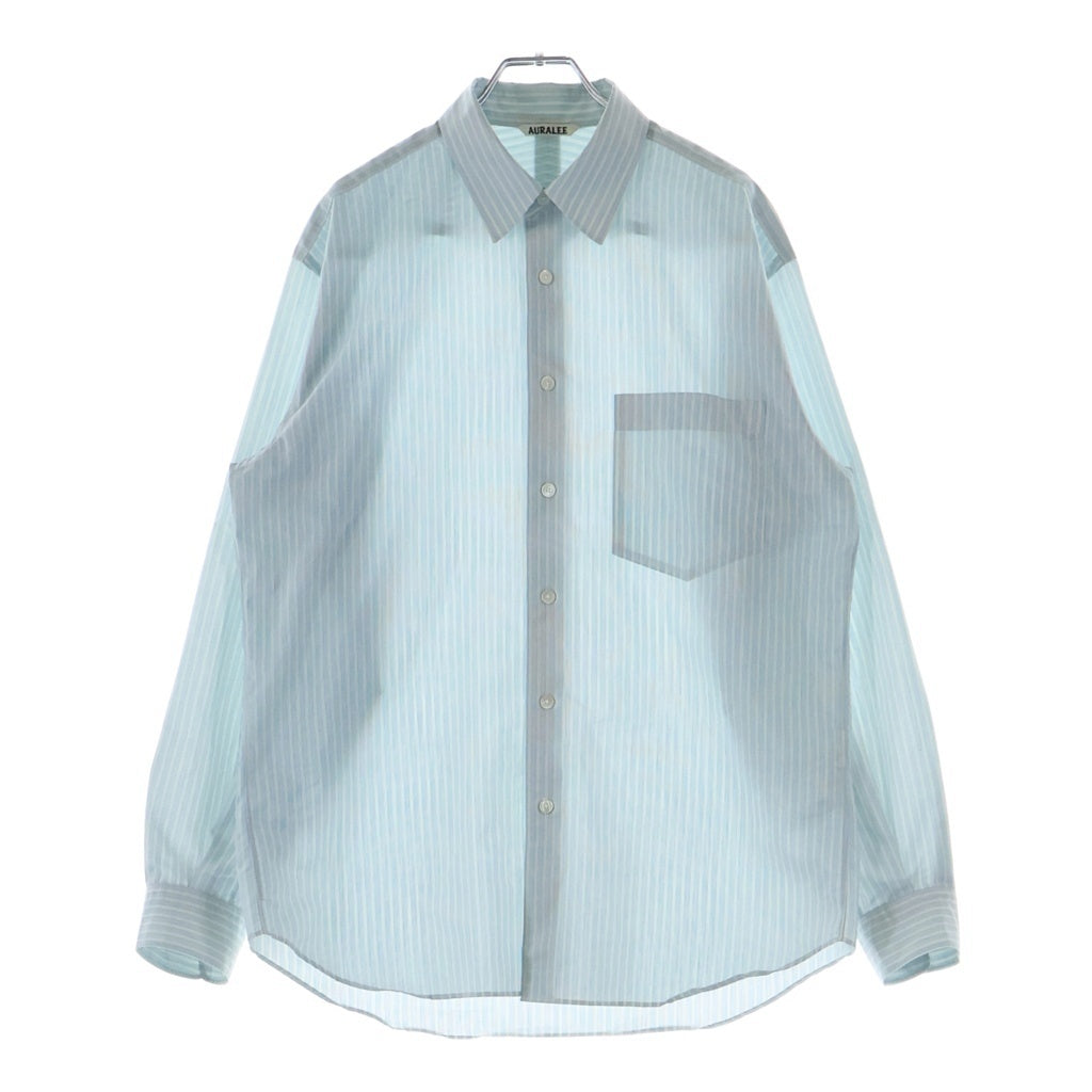 AURALEE(オーラリー) 23SS FINX POLYESTER STRIPE SHIRT フィンクスポリエステルストライプ 長袖シャツ ブルー A23SS02PS
