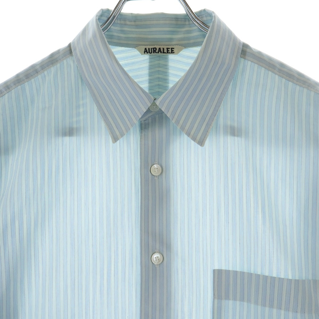 AURALEE(オーラリー) 23SS FINX POLYESTER STRIPE SHIRT フィンクスポリエステルストライプ 長袖シャツ ブルー A23SS02PS