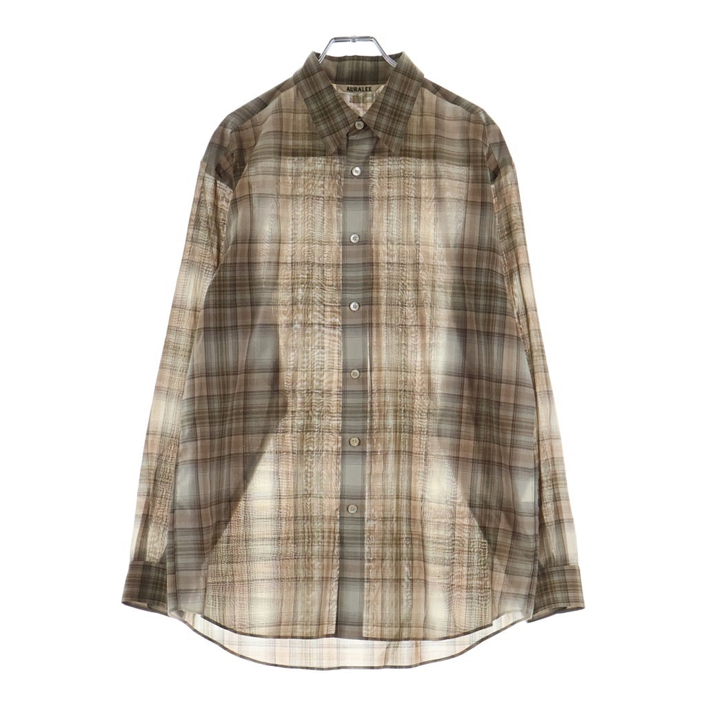 AURALEE(オーラリー) 21AW WOOL RECYCLED POLYESTER CLOTH SHIRTS ウール リサイクルドポリエステル クロス 長袖チェックシャツ ベージュ A21AS01EM