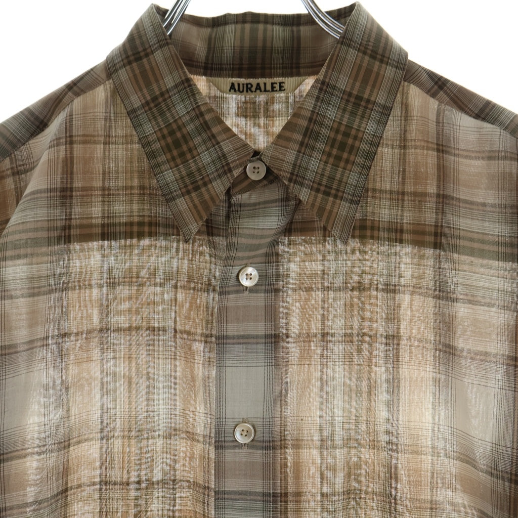 AURALEE(オーラリー) 21AW WOOL RECYCLED POLYESTER CLOTH SHIRTS ウール リサイクルドポリエステル クロス 長袖チェックシャツ ベージュ A21AS01EM