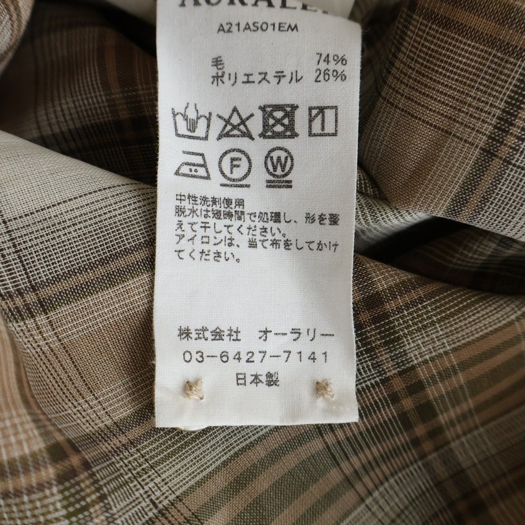 AURALEE(オーラリー) 21AW WOOL RECYCLED POLYESTER CLOTH SHIRTS ウール リサイクルドポリエステル クロス 長袖チェックシャツ ベージュ A21AS01EM