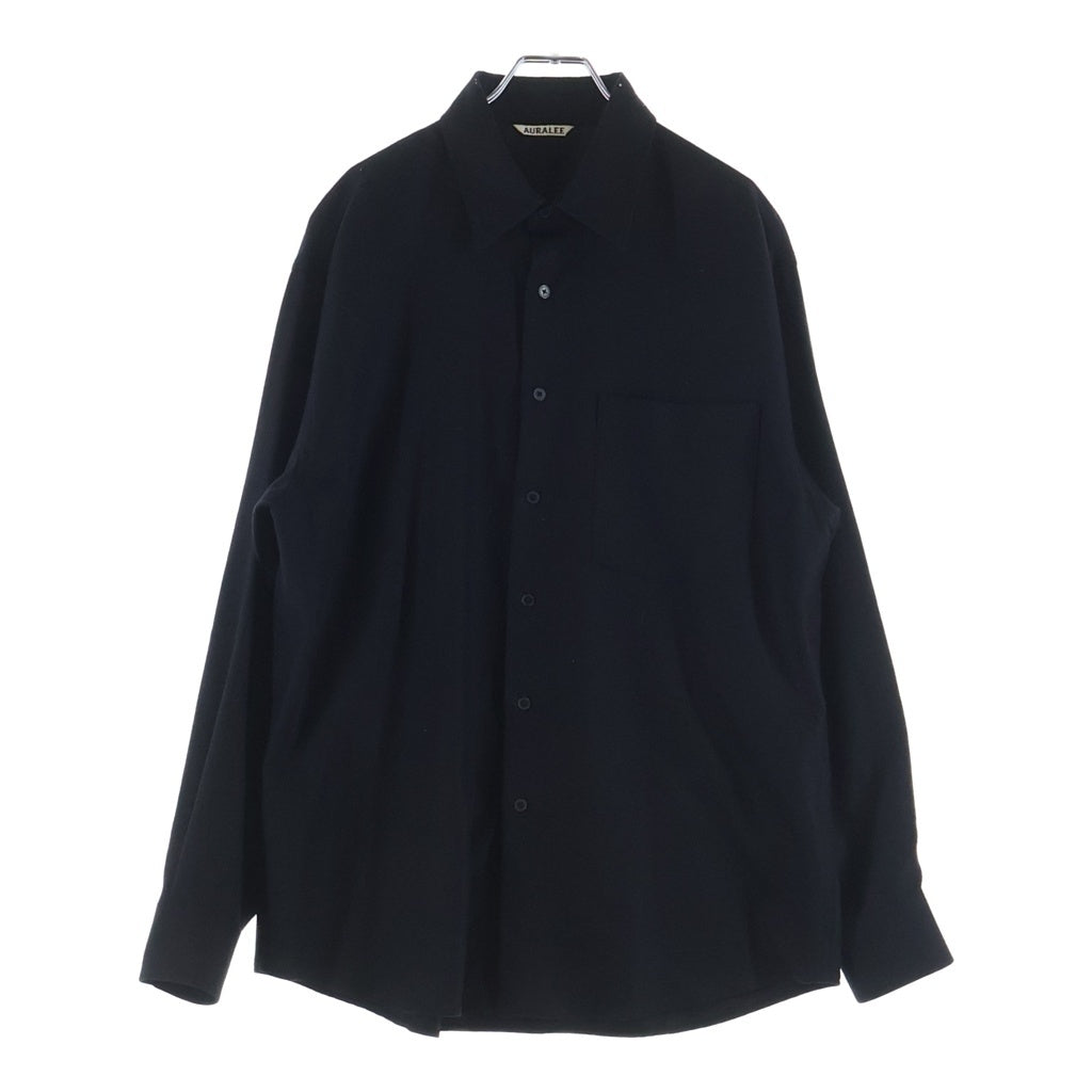 AURALEE(オーラリー) 22AW SUPER LIGHT WOOL SHIRTS スーパーライトウール レギュラーカラー長袖シャツ ブラック A22AS01OS