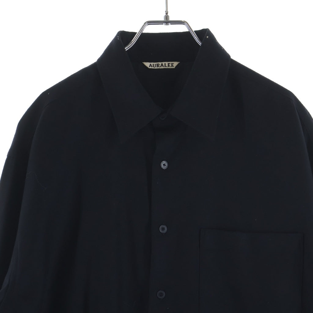 AURALEE(オーラリー) 22AW SUPER LIGHT WOOL SHIRTS スーパーライトウール レギュラーカラー長袖シャツ ブラック A22AS01OS