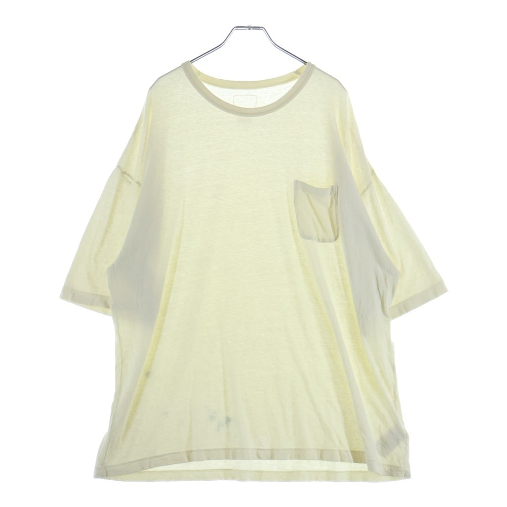 VISVIM(ヴィスヴィム) 25AW EX JUMBO TEE S/S DMGD エクストラジャンボ ガーメントダイ 半袖ポケットTシャツ 半袖クルーネックカットソー イエロー 0125205010017