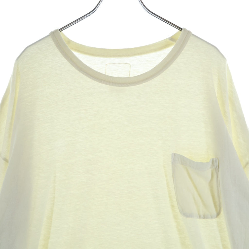VISVIM(ヴィスヴィム) 25AW EX JUMBO TEE S/S DMGD エクストラジャンボ ガーメントダイ 半袖ポケットTシャツ 半袖クルーネックカットソー イエロー 0125205010017