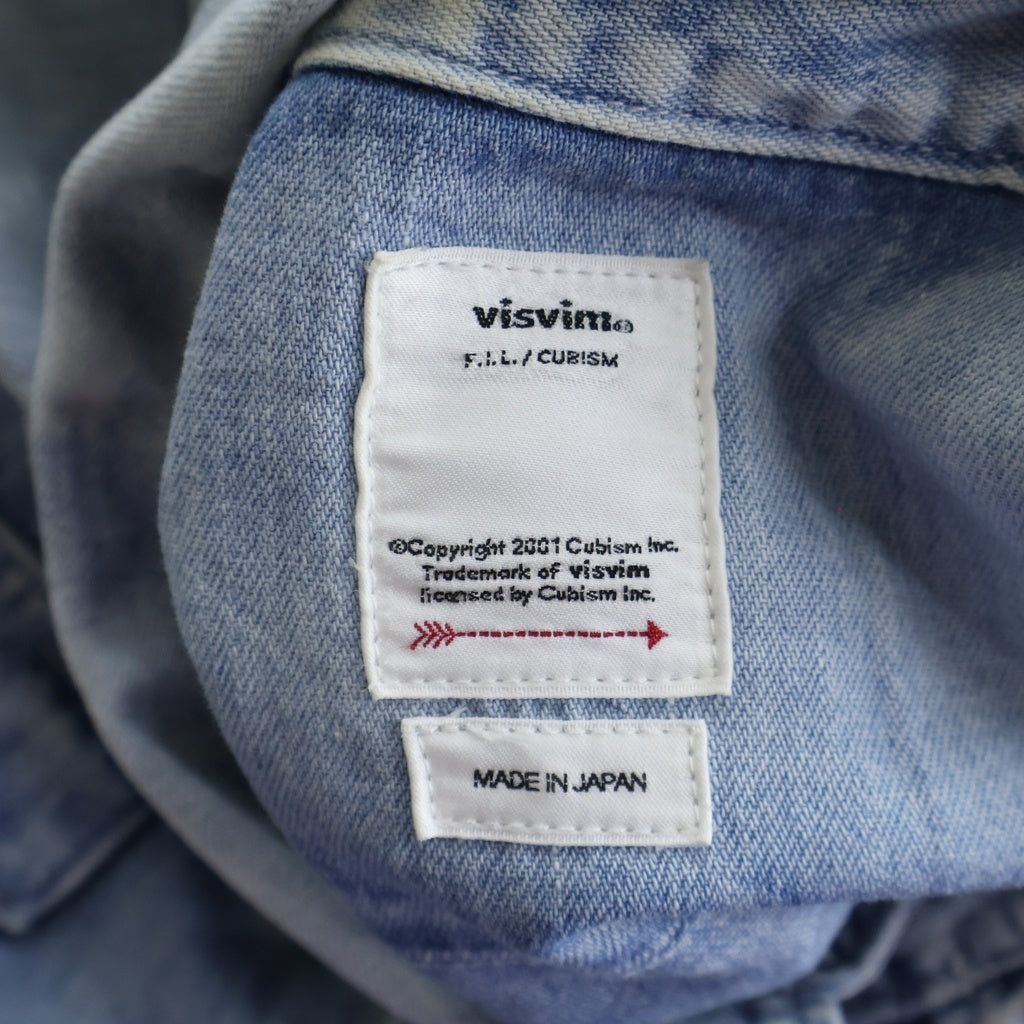 VISVIM(ヴィスヴィム) 23AW SOCIAL SCULPTURE SHIRT DMGD ヴィンテージ加工 長袖デニムウェスタンシャツ ブルー 0123205007001