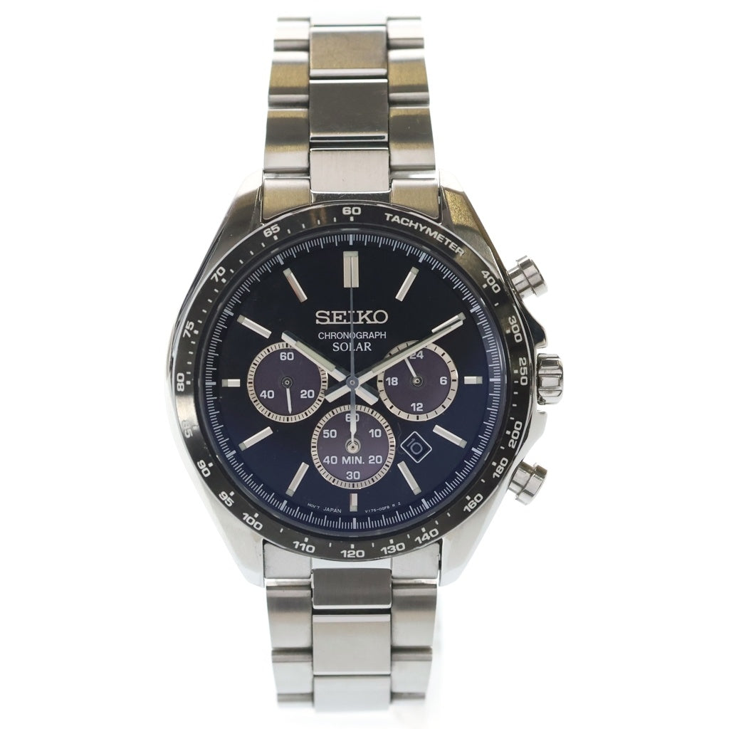 SEIKO(セイコー) 黒文字盤 クロノグラフ ステンレス 腕時計シルバー V175-0FA0