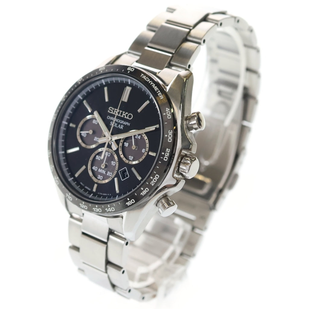 SEIKO(セイコー) 黒文字盤 クロノグラフ ステンレス 腕時計シルバー V175-0FA0