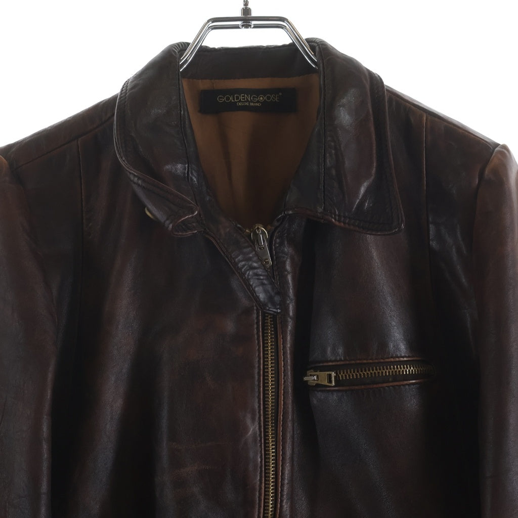 GOLDEN GOOSE DELUXE BRAND(ゴールデングースデラックスブランド) PELLE LEATHER ジップアップ レザージャケット ブラウン