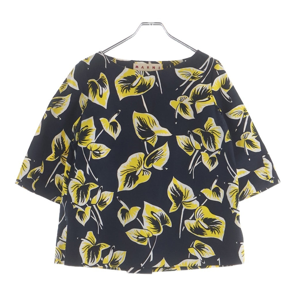 MARNI(マルニ) COMMESSA コットン 花柄 ラウンドネック半袖Tシャツ カットソー レディース イエロー/ネイビー CAMAP46A00TCT41