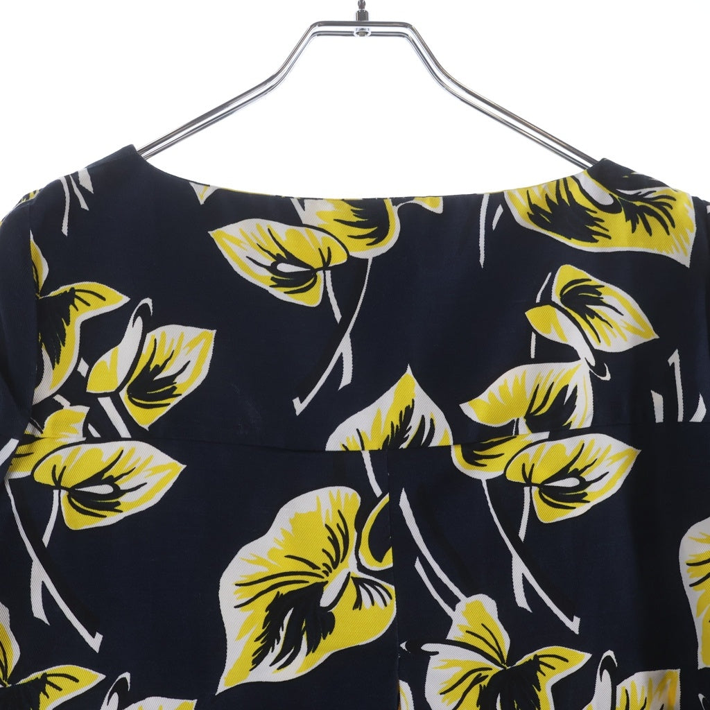 MARNI(マルニ) COMMESSA コットン 花柄 ラウンドネック半袖Tシャツ カットソー レディース イエロー/ネイビー CAMAP46A00TCT41
