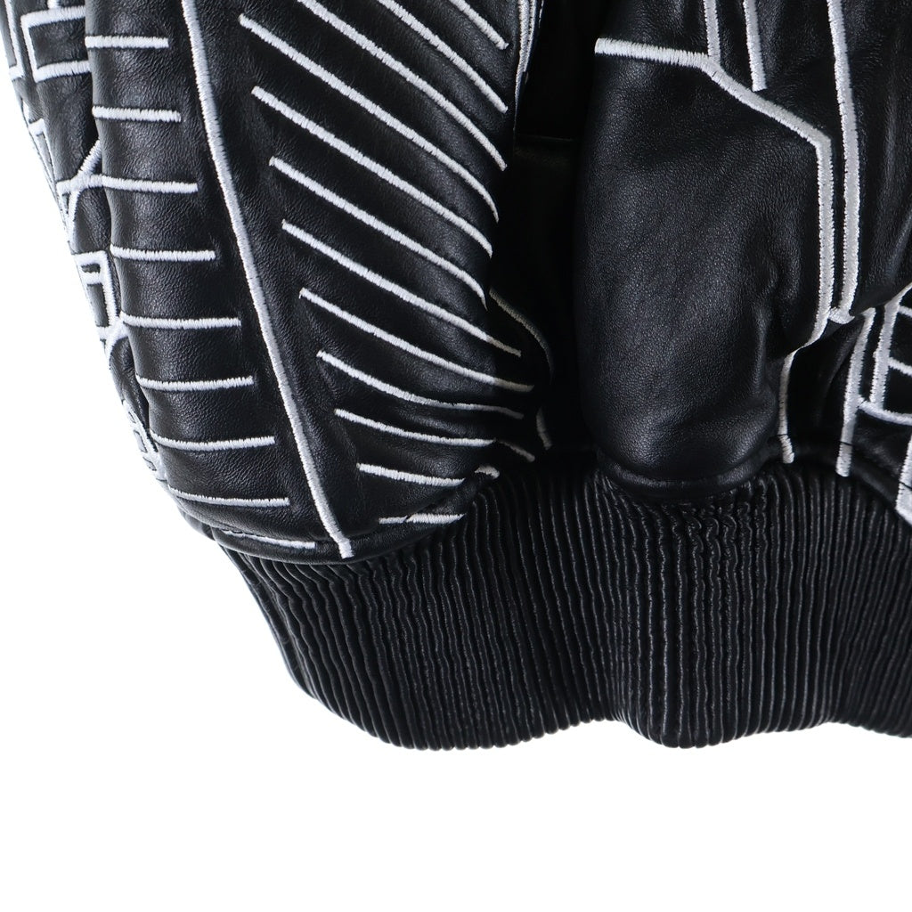 OFF-WHITE(オフホワイト) SKYLINE VARSITY LEATHER BOMBER JACKET スカイライン バーシティ 全面刺繍 レザー ボンバージャケット ブルゾン ブラック OMJA136S24LEA003