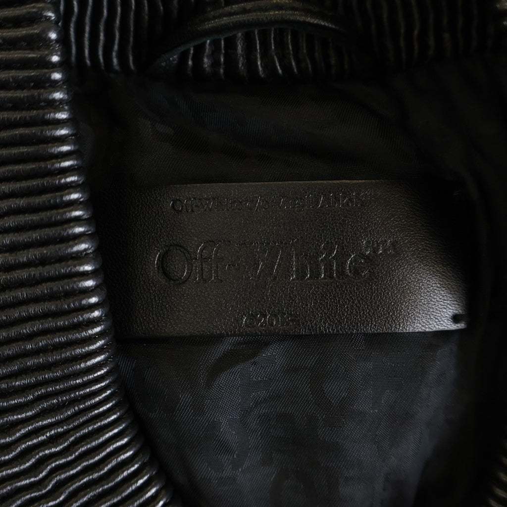 OFF-WHITE(オフホワイト) SKYLINE VARSITY LEATHER BOMBER JACKET スカイライン バーシティ 全面刺繍 レザー ボンバージャケット ブルゾン ブラック OMJA136S24LEA003