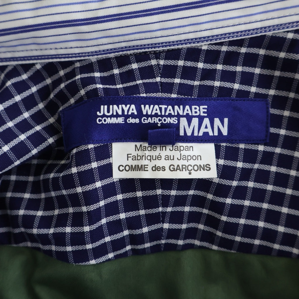 JUNYA WATANABE COMME des GARCONS ジュンヤワタナベ コムデギャルソン 19SS AD2018 カモフラ切り替え ストライプ 長袖シャツ ブルー/カーキ WC-B005 JUNYA WATANABE COMME des GARCONS(ジュンヤワタナベ コムデギャルソン