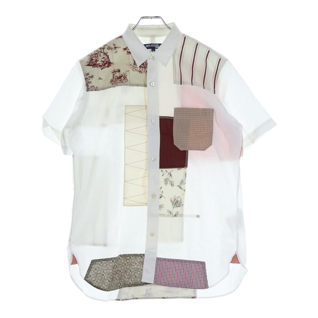 JUNYA WATANABE COMME des GARCONS(ジュンヤワタナベ コムデギャルソン) 20SS AD2019 パッチワーク リネン混 コットン 半袖シャツ ホワイト/ブラウン WE-B009