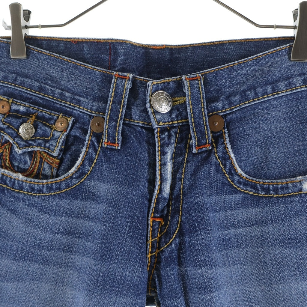 TRUE RELIGION(トゥルーレリジョン) RAINBOW JOEY ジョーイ レインボーステッチ ジップフライ フレアデニムパンツ インディゴ