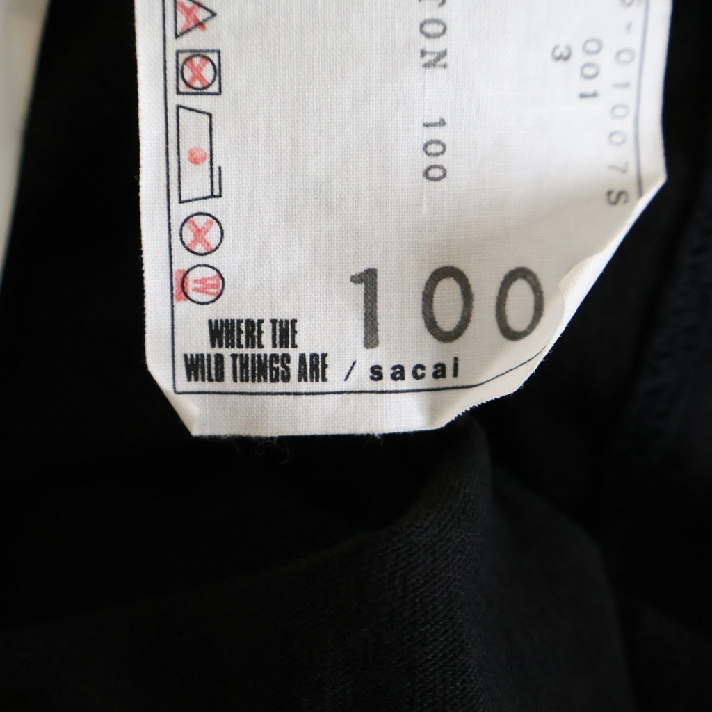 Sacai(サカイ) 25AW WHERE THE WILD THINGS ARE ウェア ザ ワイルド シングス アー コットン 半袖Tシャツ カットソー ブラック 25-01007S