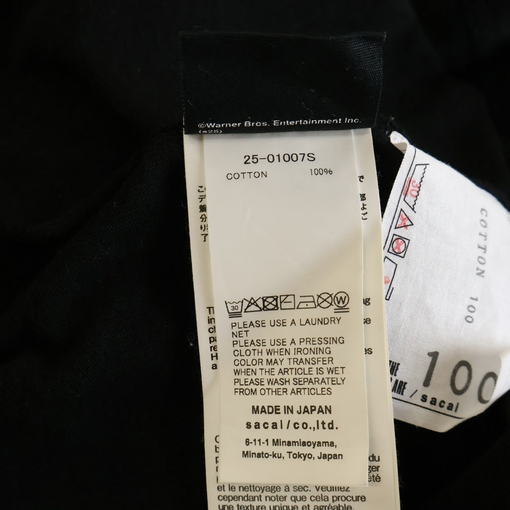 Sacai(サカイ) 25AW WHERE THE WILD THINGS ARE ウェア ザ ワイルド シングス アー コットン 半袖Tシャツ カットソー ブラック 25-01007S