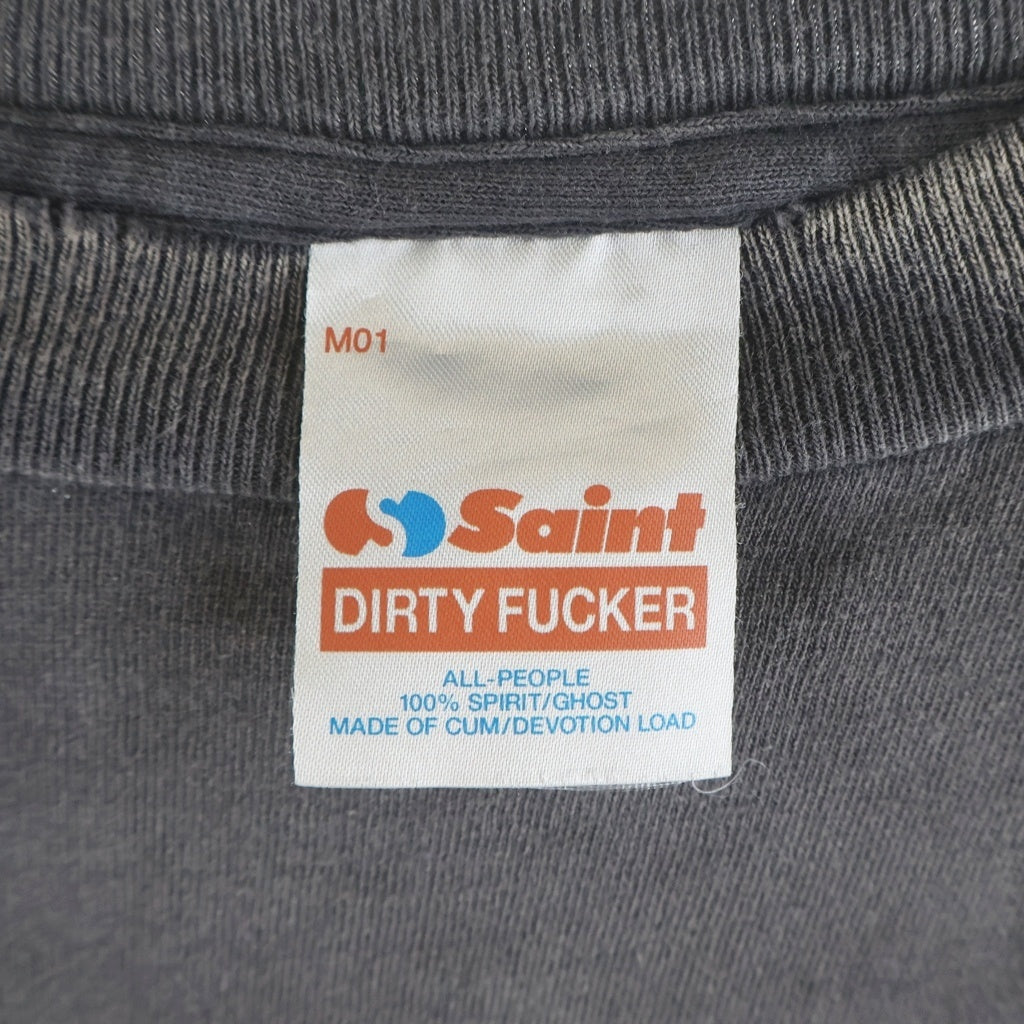 SAINT MICHAEL(セントマイケル) 26SS SAINT 666 LS T-SHIRT ヴィンテージ加工 袖プリントTシャツ 長袖クルーネックカットソー グレー SK-MK8-0000-030