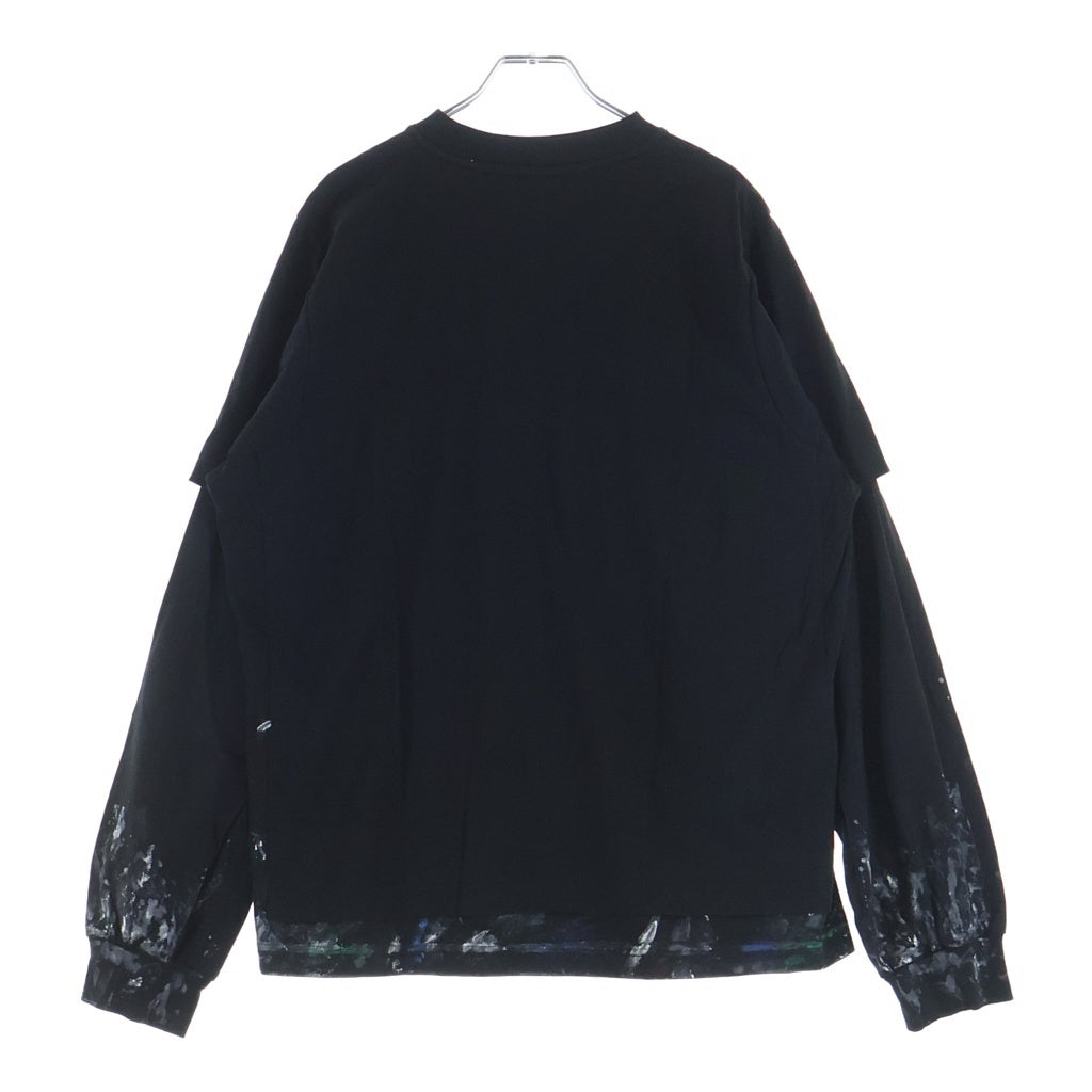 BALENCIAGA(バレンシアガ) 26SS HYBRID DOUBLE T-SHIRT ペイント加工 イブリッド ドッキング レイヤードデザインTシャツ 長袖クルーネックカットソー ブラック 871497 TUVJ7