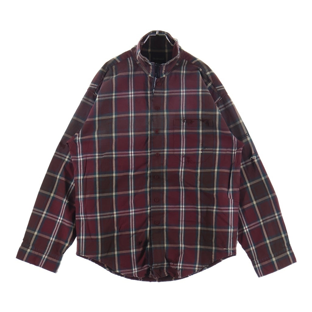 BALENCIAGA(バレンシアガ) 26SS ZIP-UP SHIRT ヴィンテージ加工 チェック柄 ジップアップシャツ レッド 850813 TLM09