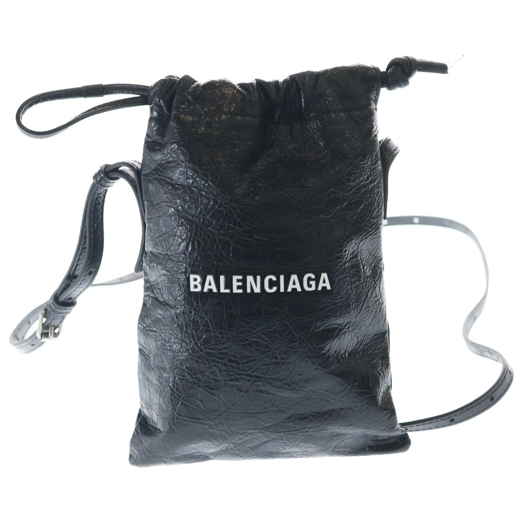 BALENCIAGA(バレンシアガ) 26SS SHOPPER PHONE HOLDER ショッパー フォンホルダー デボス加工ロゴ ラムスキン レザーショルダーバッグ ブラック 852930 2ABH6