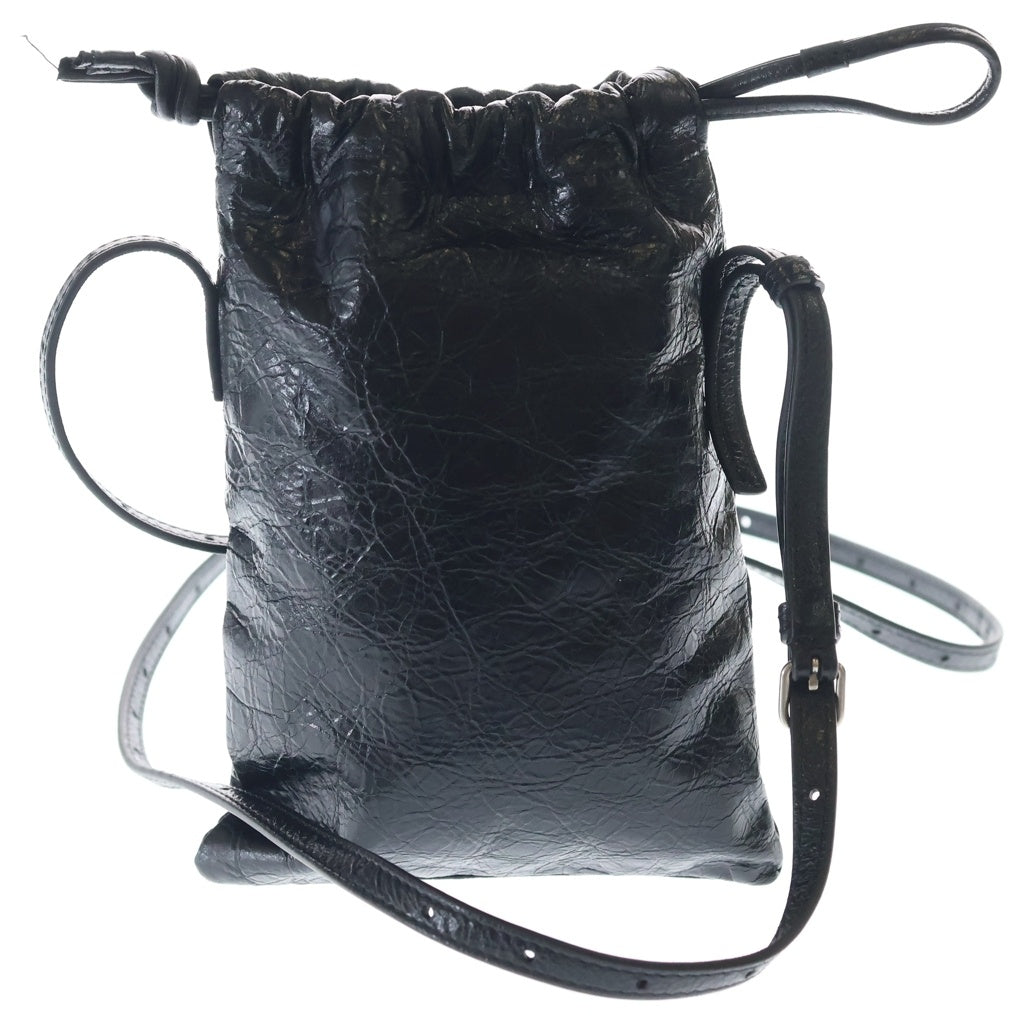BALENCIAGA(バレンシアガ) 26SS SHOPPER PHONE HOLDER ショッパー フォンホルダー デボス加工ロゴ ラムスキン レザーショルダーバッグ ブラック 852930 2ABH6