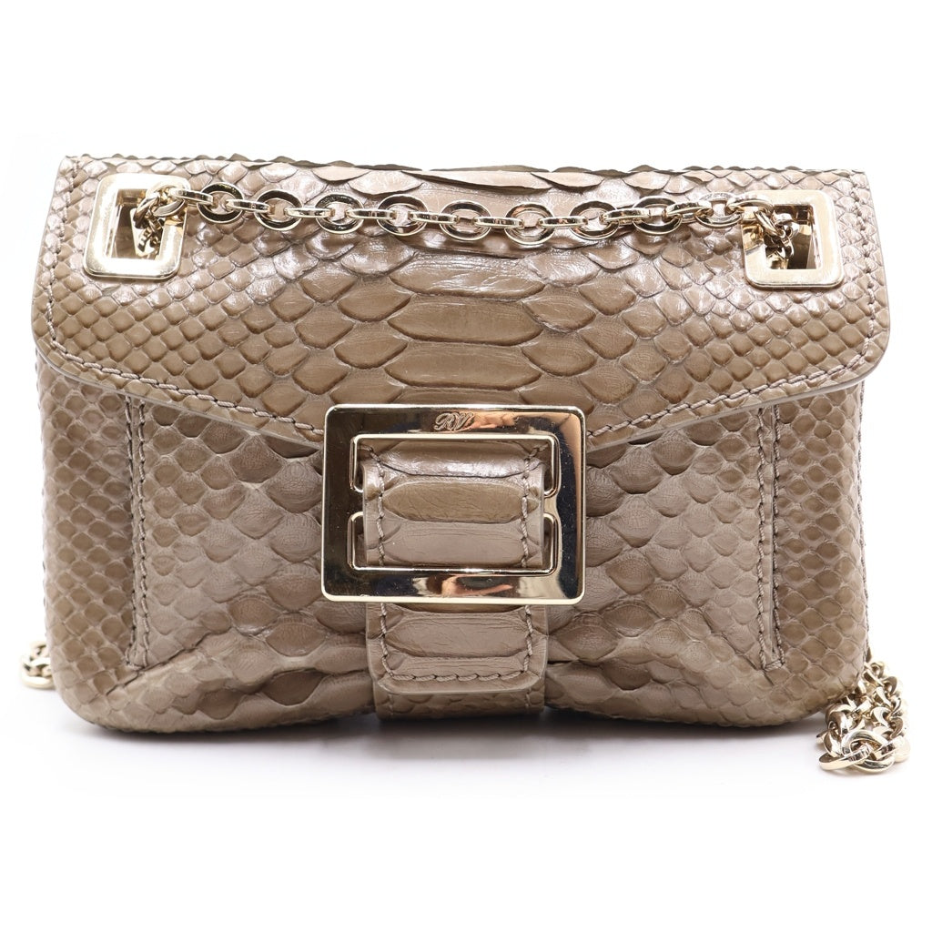 Roger Vivier(ロジェヴィヴィエ) パイソンレザー チェーンショルダーバッグ グレー ゴールド金具 レディース