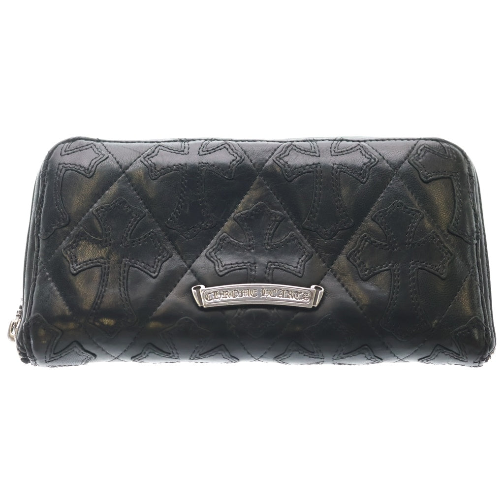 CHROME HEARTS(クロムハーツ) REC F ZIP QUILTED WALLET セメタリークロス キルティング レザーロングウォレット 長財布 ブラック