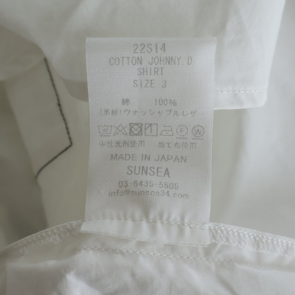 SUNSEA(サンシー) 22SS COTTON JOHNNY.D SHIRT コットン ジョニーD ポケットステッチ 長袖シャツ ホワイト 22S14