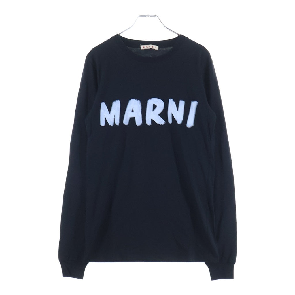 MARNI(マルニ) 24AW ORGANIC COTTON JERSEY PAINT LOGO L/S TEE オーガニック コットン ロゴガッシュプリント 長袖Tシャツ カットソー ブラック THJE0294P1