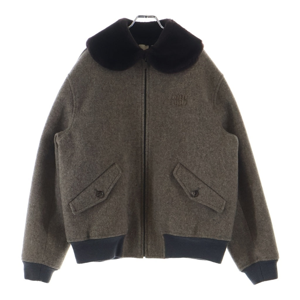 miumiu(ミュウミュウ) 25AW SHETLAND PADDED BLOUSON シェットランド 裏地キルティング ウールジップアップブルゾン ブラウン ML1363