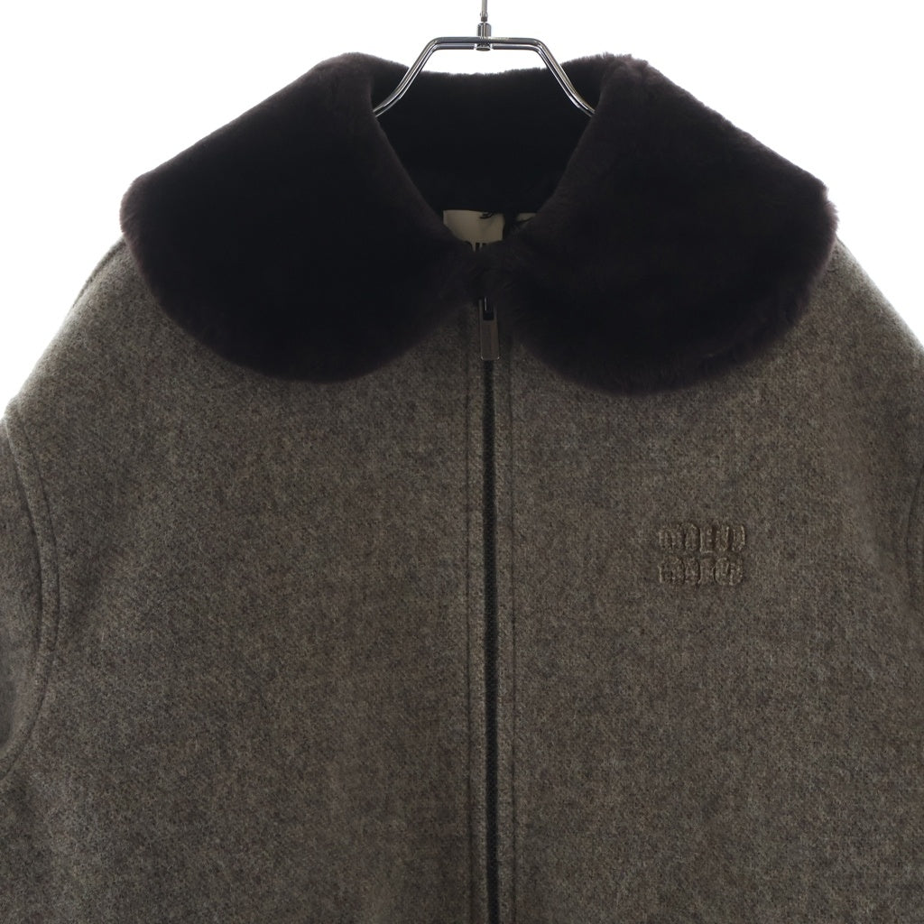 miumiu(ミュウミュウ) 25AW SHETLAND PADDED BLOUSON シェットランド 裏地キルティング ウールジップアップブルゾン ブラウン ML1363