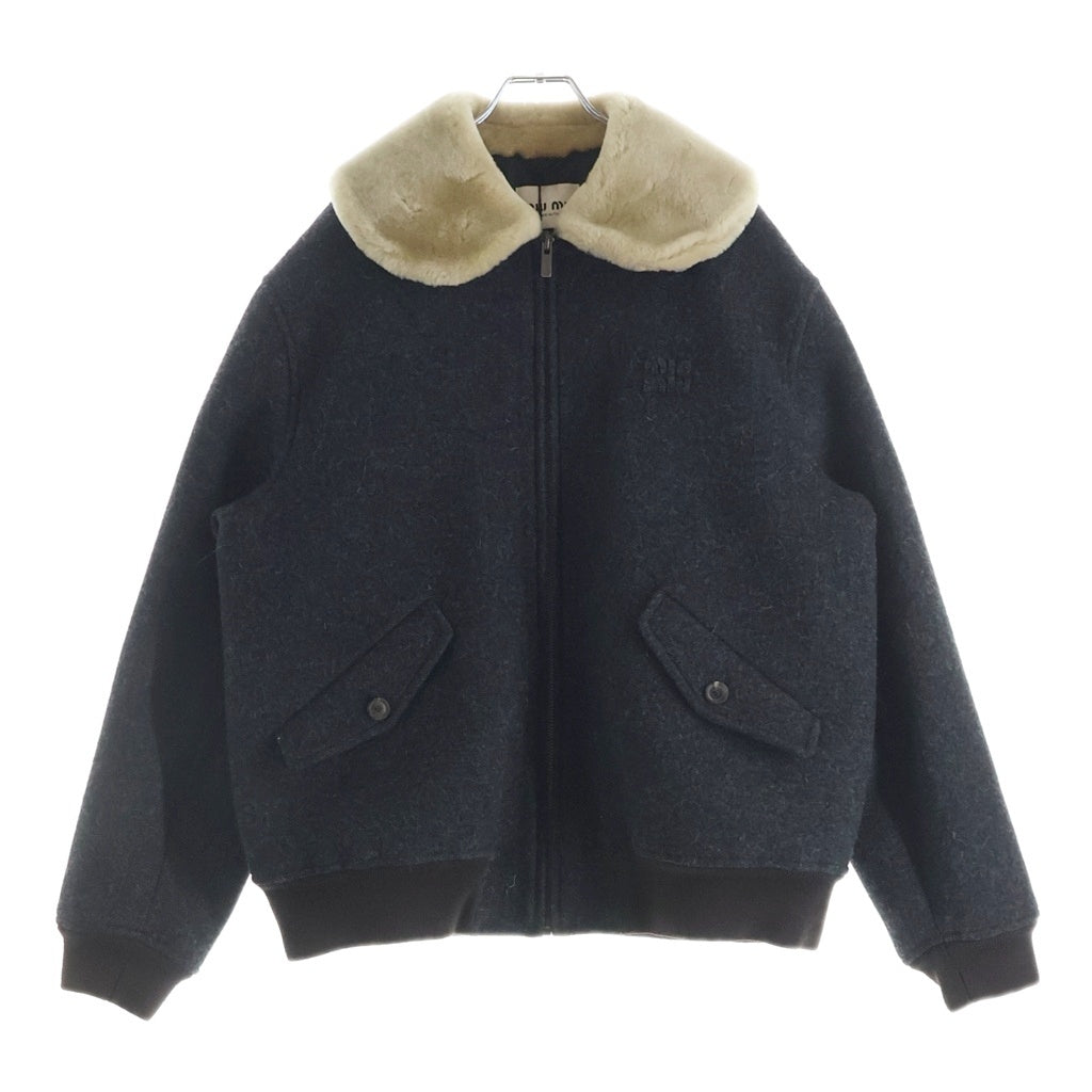 miumiu(ミュウミュウ) 25AW SHETLAND PADDED BLOUSON シェットランド 裏地キルティング ウールジップアップブルゾン グレー ML1363