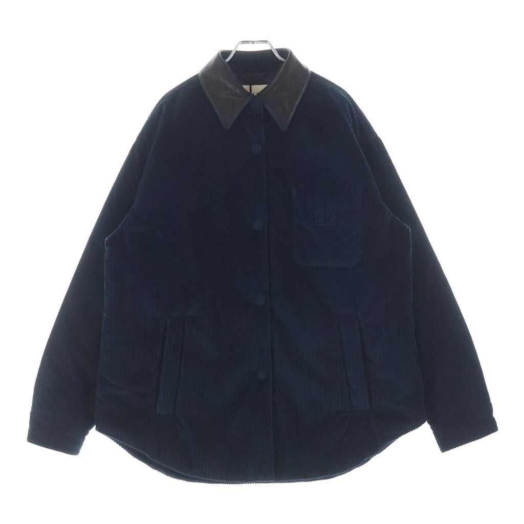 miumiu(ミュウミュウ) 25AW 襟ナッパレザー コーデュロイ 中綿シャツジャケット ネイビー/ブラック ML1322