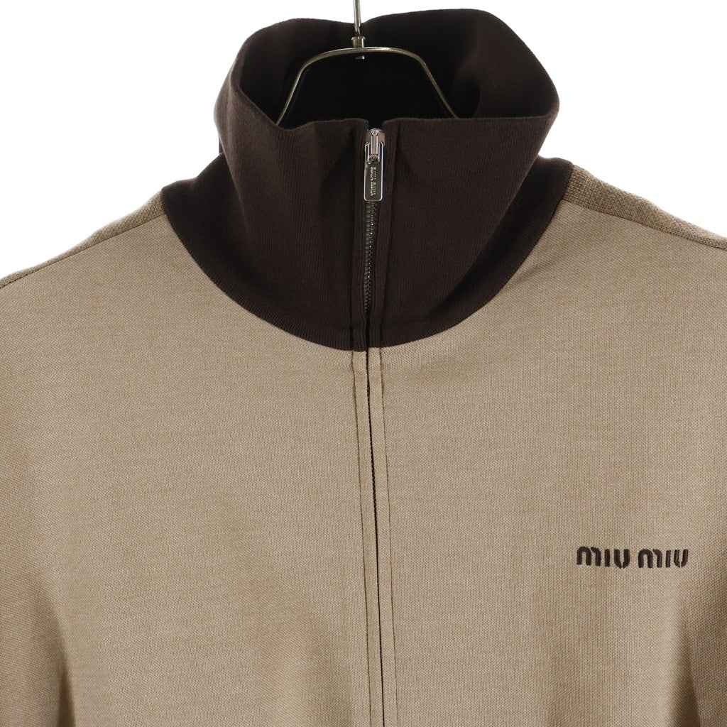 miumiu(ミュウミュウ) 25AW JERJEY ZIPPER SWEATSHIRT ジャージー スタンドカラー ジップアップスウェットジャケット ブラウン MJL980
