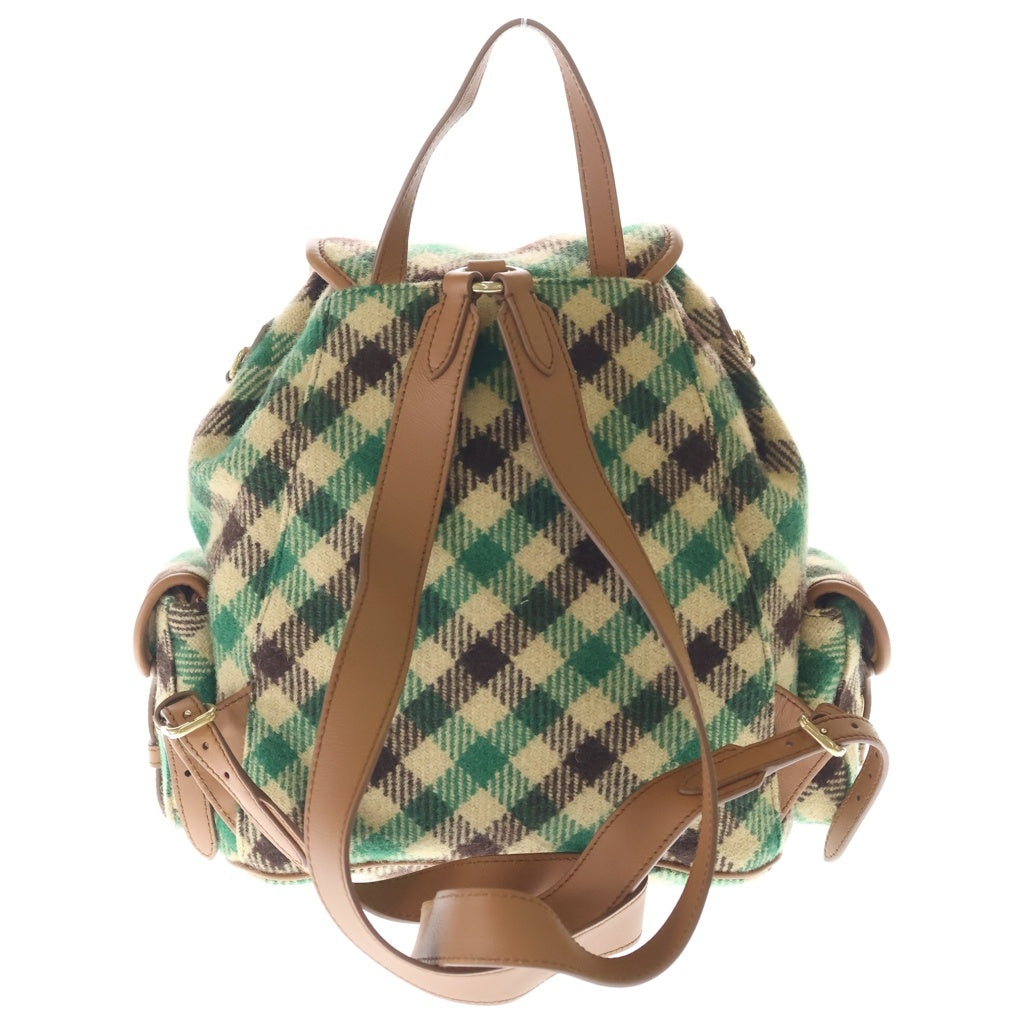 miumiu(ミュウミュウ) 25AW PLAID AND LEATHER BACKPACK タータンチェック ウールレザー バックパック リュックサック グリーン/ベージュ 5BZ042 レディース