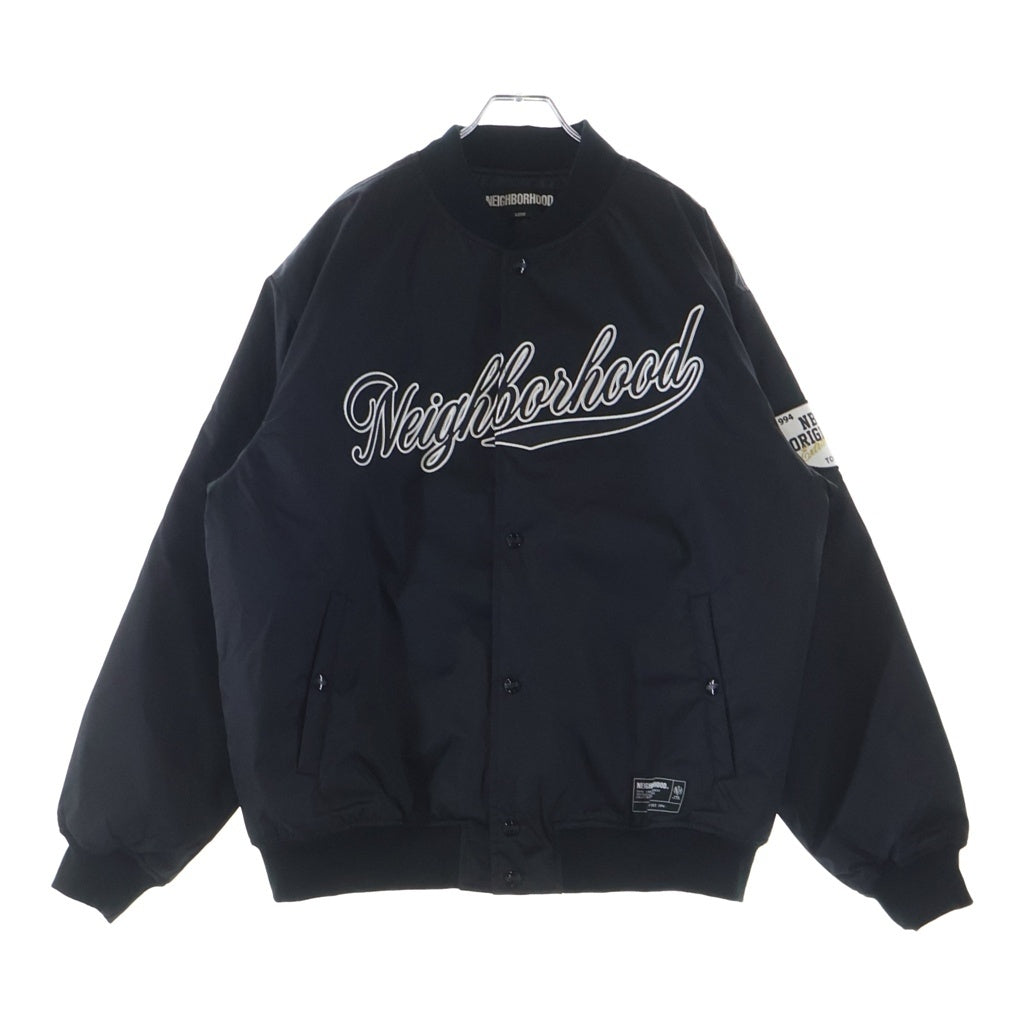 NEIGHBORHOOD(ネイバーフッド) 25AW BASEBALL JACKET フロントロゴ刺繍 ベースボールジャケット 中綿ブルゾン ブラック 252TSNH-JKM04