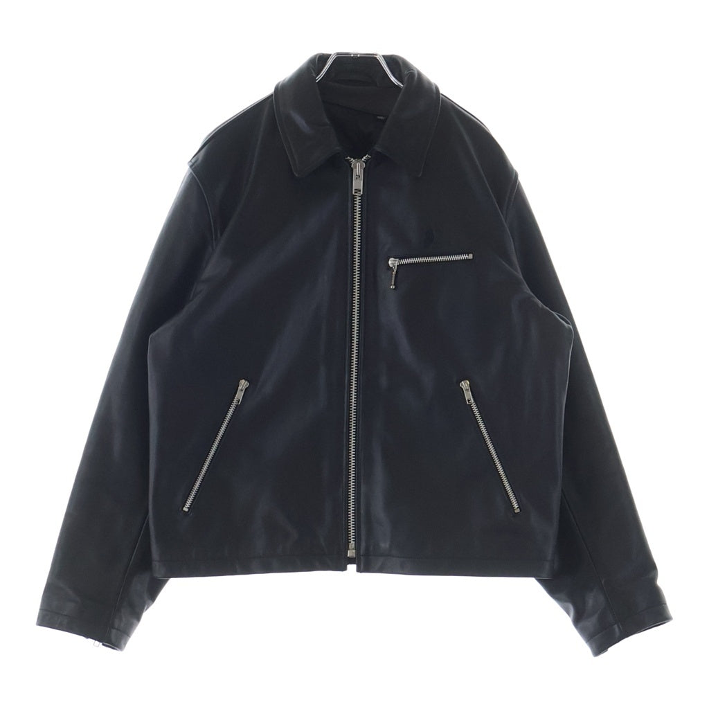 STUSSY(ステューシー) LEATHER BING JACKET カウレザー ロゴエンブロイダリー シングルライダース レザージャケット ブラック 115668