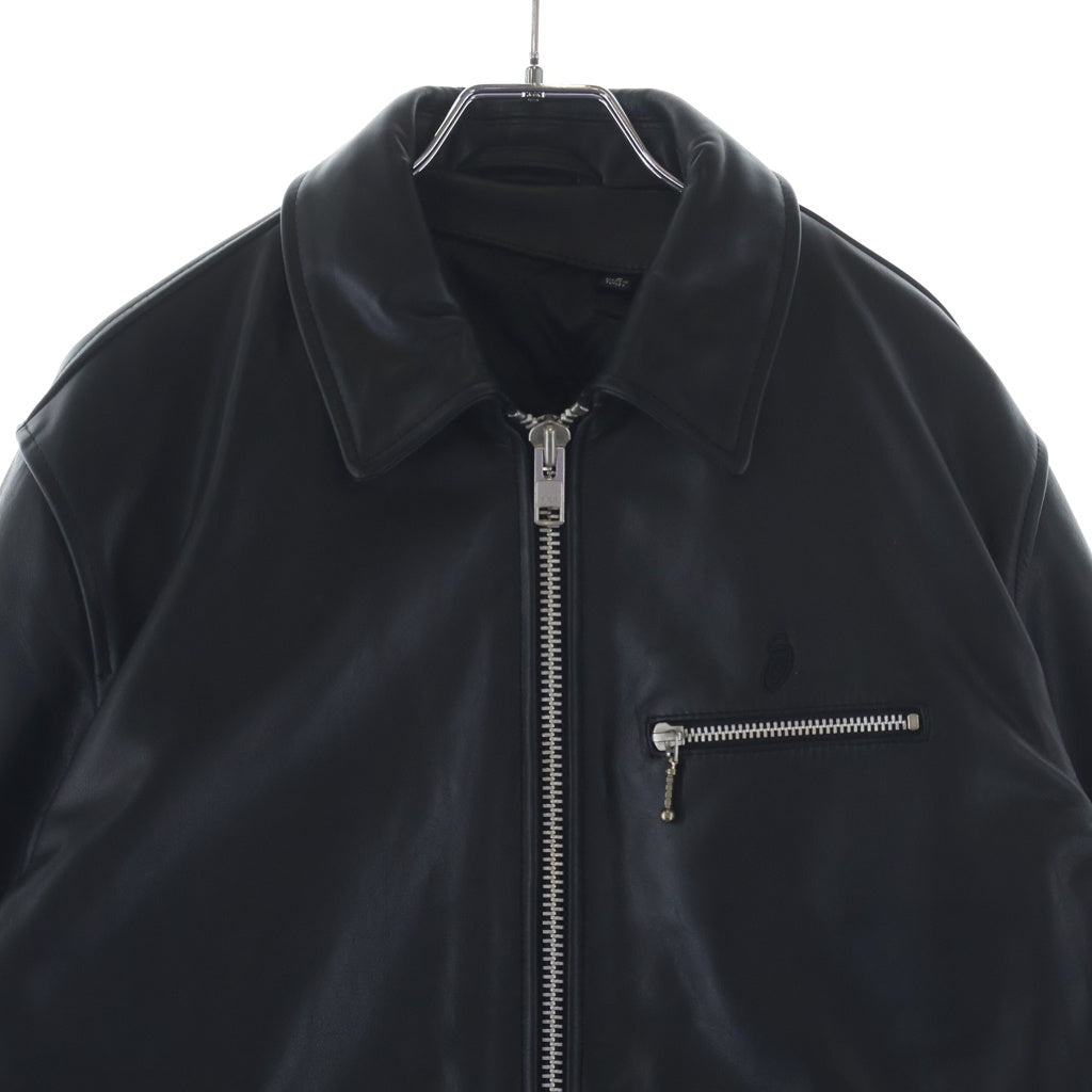 STUSSY(ステューシー) LEATHER BING JACKET カウレザー ロゴエンブロイダリー シングルライダース レザージャケット ブラック 115668
