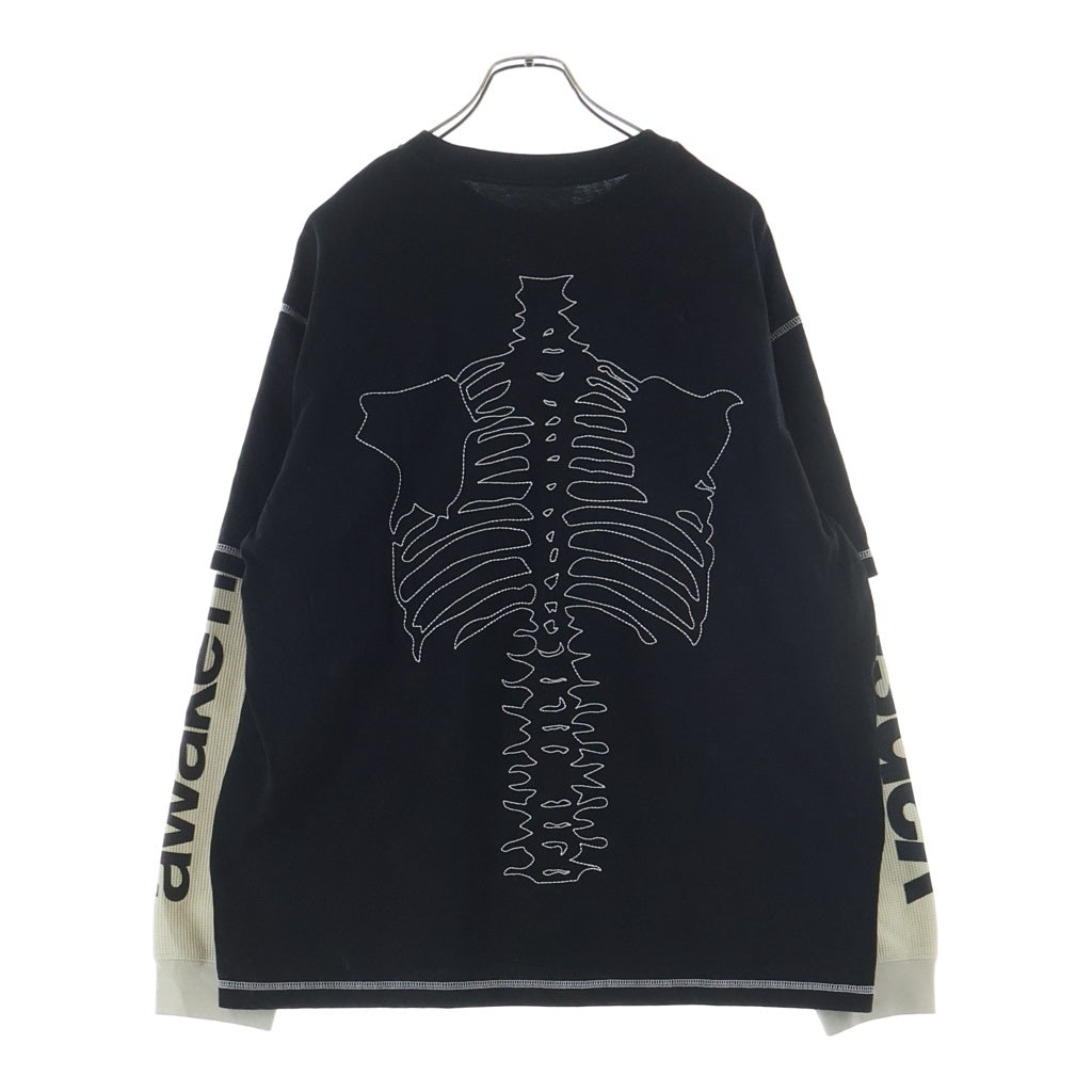 AWAKE NY(アウェイク ニューヨーク) 25AW ×VANSON BONES WAFFLE T‐SHIRT バンソン ボーンズ ワッフル クルーネック長袖Tシャツ カットソー ブラック/ホワイト
