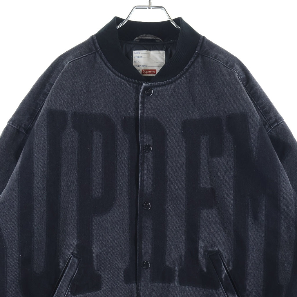 SUPREME(シュプリーム) 23SS Washed Knockout Denim Varsity Jacket ウォッシュド ノックアウト デニムバーシティジャケット スタジャン ブラック