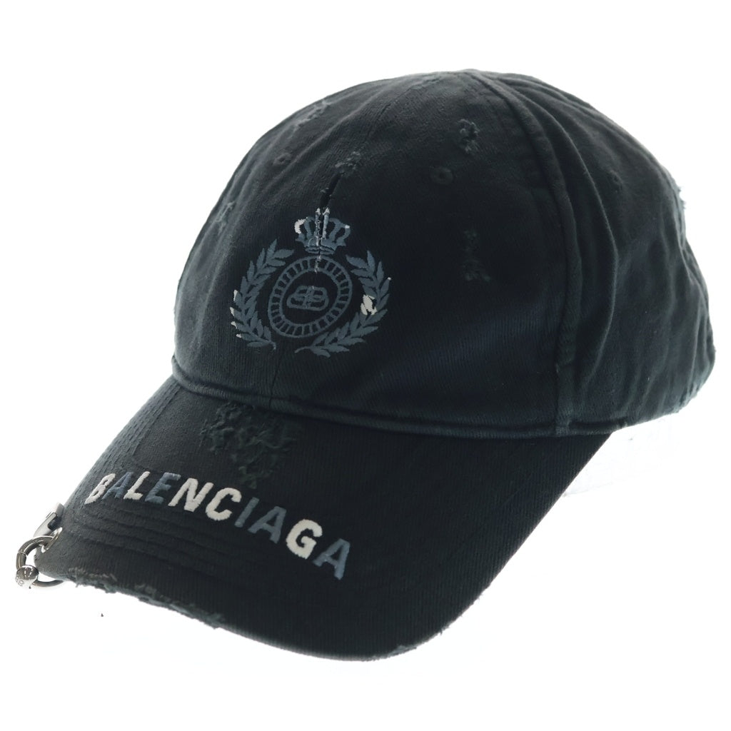 BALENCIAGA(バレンシアガ) Destroyed BB Pierced Cap デストロイ ピアス ロゴエンブロイダリー キャップ 帽子 ブラック 661887 410B2