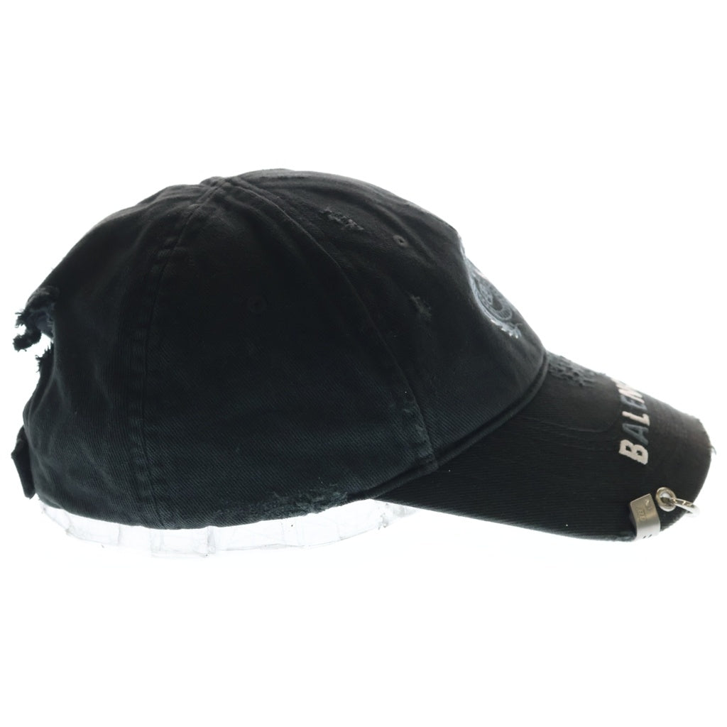 BALENCIAGA(バレンシアガ) Destroyed BB Pierced Cap デストロイ ピアス ロゴエンブロイダリー キャップ 帽子 ブラック 661887 410B2