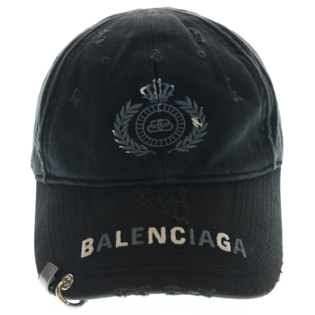 BALENCIAGA(バレンシアガ) Destroyed BB Pierced Cap デストロイ ピアス ロゴエンブロイダリー キャップ 帽子 ブラック 661887 410B2