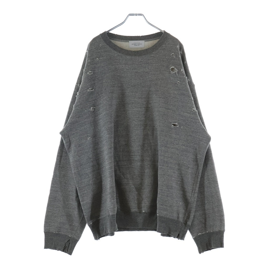 UNUSED(アンユーズド) 22AW Damaged Crewneck Sweatshirt バイオウォッシュ ダメージ加工 クルーネックスウェットシャツ トレーナー グレー US2268