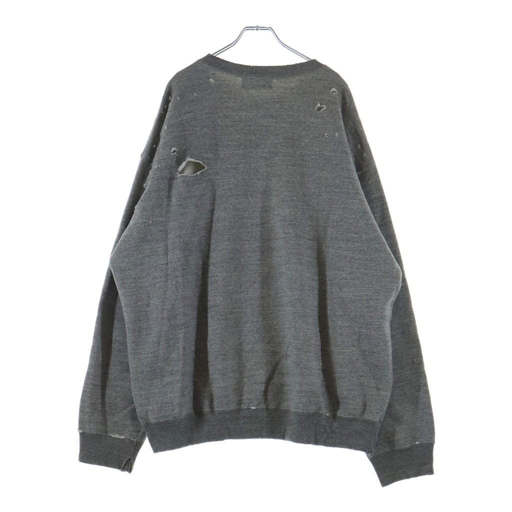 UNUSED(アンユーズド) 22AW Damaged Crewneck Sweatshirt バイオウォッシュ ダメージ加工 クルーネックスウェットシャツ トレーナー グレー US2268