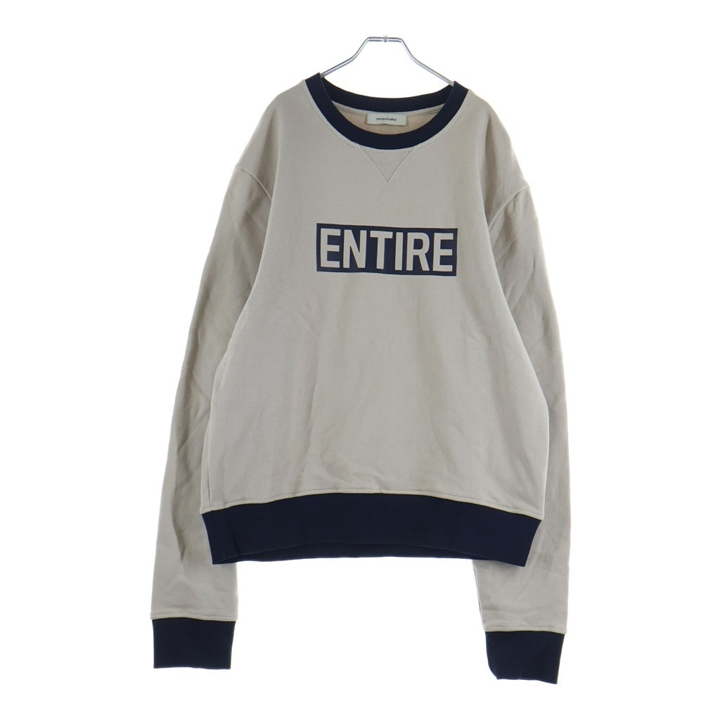 entire studios(エンタイア スタジオ) 26SS CONTRO CREW コントロ ロゴプリント クルーネックスウェットシャツ トレーナー ベージュ/ネイビー ESU-S26-1087
